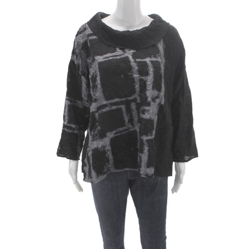 Sydney Women Tunic Blouse Black Cowl Neck 3/4 Sleeve Geometric Viscose Size XL